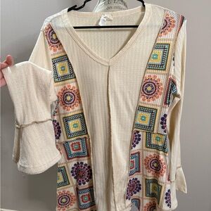 BiBi Bohemian Cream Patterned Women's Top